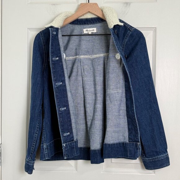 Madewell Denim Jacket Womens Small Blue Northward Cropped‎ Army Sherpa Collar - Picture 3 of 13